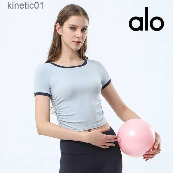 2023 desginer alos yoga t shirt spring/summer new round neck suit short sleeve waist fold sports training t-shirt women's fitness top, White
2023 desginer alos yoga t shirt spring/summer new round neck suit short sleeve waist fold sports training t-shirt women's fitness top, White