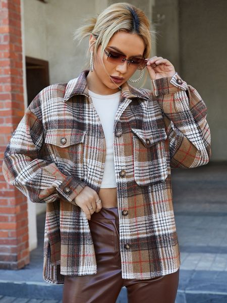 women s jackets fashion pocket stitching loose shirt jacket 2023 autumn winter cardigan casual vintage plaid polo collar woolen coat women 2, Black;brown
women s jackets fashion pocket stitching loose shirt jacket 2023 autumn winter cardigan casual vintage plaid polo collar woolen coat women 2, Black;brown