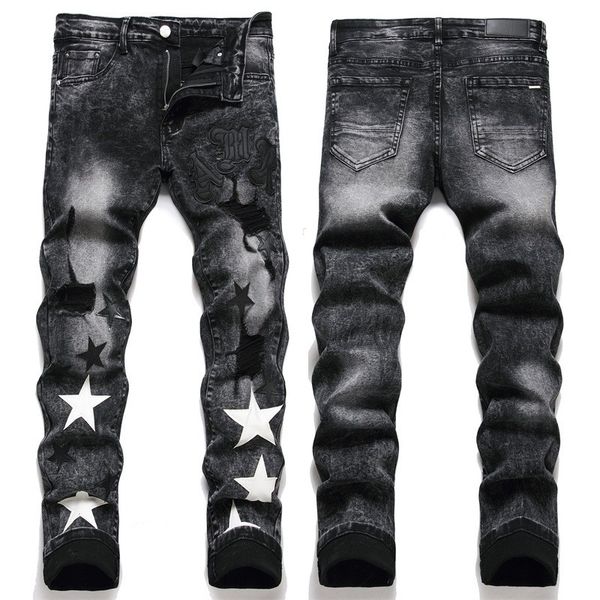 men jeans distressed ripped biker jeans slim five-pointed star fit motorcycle denim for fashion hip hop mens jean good quality, Blue
men jeans distressed ripped biker jeans slim five-pointed star fit motorcycle denim for fashion hip hop mens jean good quality, Blue