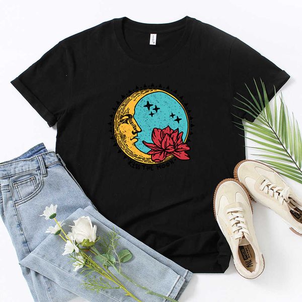 new men's and women's round neck loose moon star flower kiss the moon printed t-shirt top, White
new men's and women's round neck loose moon star flower kiss the moon printed t-shirt top, White