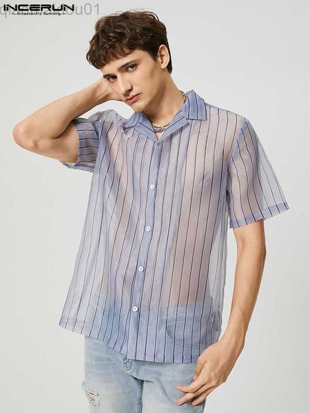 men's casual shirts fashion men shirt striped lapel short sleeve streetwear 202 see through summer camisas button casual men clothing s, White;black
men's casual shirts fashion men shirt striped lapel short sleeve streetwear 202 see through summer camisas button casual men clothing s, White;black