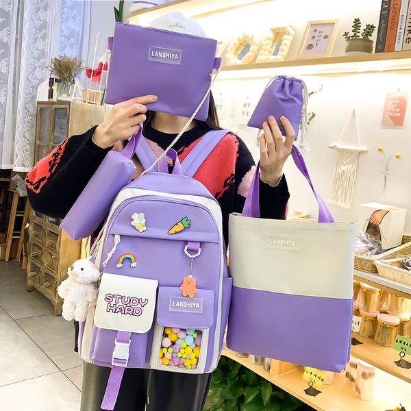 school bags 5pcsset travel bookbags simple fashion women student backpack large capacity portable casual cute teenage girls bag 230720
school bags 5pcsset travel bookbags simple fashion women student backpack large capacity portable casual cute teenage girls bag 230720