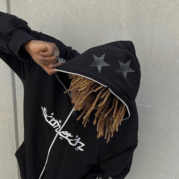 cross border wholesale embroidery in europe and america, star printed hooded cardigan, full chain loose fitting men's and women's, Black
cross border wholesale embroidery in europe and america, star printed hooded cardigan, full chain loose fitting men's and women's, Black