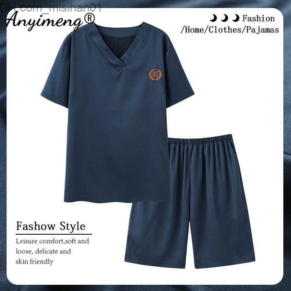 men's sleepwear men's pajamas v-neck satin pajamas for sale embroidered badge summer pajama set large size 4xl z230721, Black;brown
men's sleepwear men's pajamas v-neck satin pajamas for sale embroidered badge summer pajama set large size 4xl z230721, Black;brown