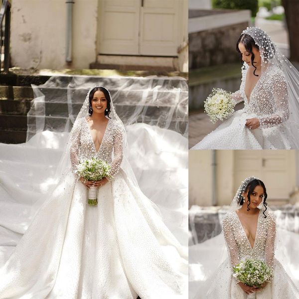 deep v neck a line wedding dresses full sleeve bridal dresses illusion lace pearls vestidos de novia custom made, White
deep v neck a line wedding dresses full sleeve bridal dresses illusion lace pearls vestidos de novia custom made, White