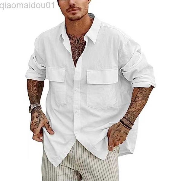 men's casual shirts summer new cotton linen shirt button beachwear shirts lapel collar long sleeve loose shirts for men thin pocket car, White;black
men's casual shirts summer new cotton linen shirt button beachwear shirts lapel collar long sleeve loose shirts for men thin pocket car, White;black