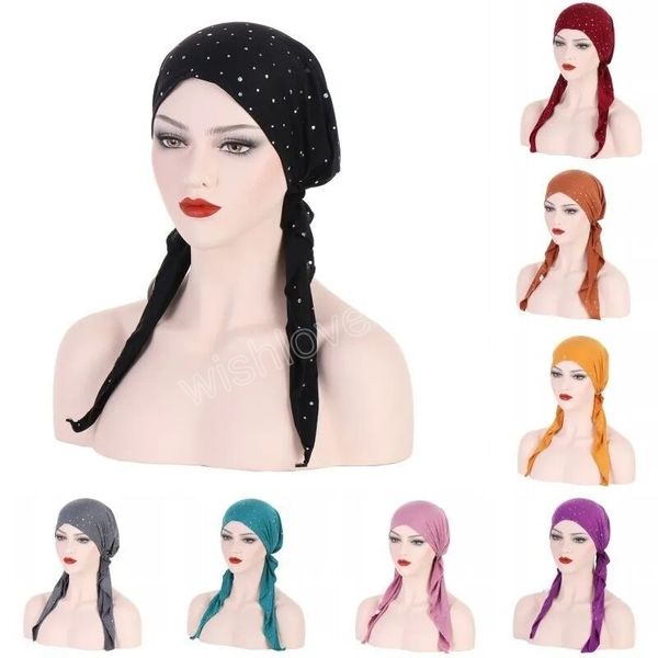 new islamic femme rhinestone solid color long tail headscarf hats fashion muslim womens party wrapped turban cap headwear, Blue;gray
new islamic femme rhinestone solid color long tail headscarf hats fashion muslim womens party wrapped turban cap headwear, Blue;gray