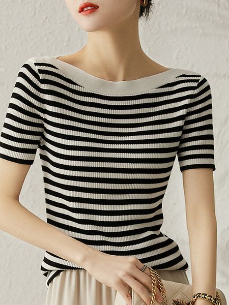 women s t shirt black t shirt women striped slash neck korean fashion tee shirts short sleeve summer knit t shirts casual clothes 230720, White
women s t shirt black t shirt women striped slash neck korean fashion tee shirts short sleeve summer knit t shirts casual clothes 230720, White