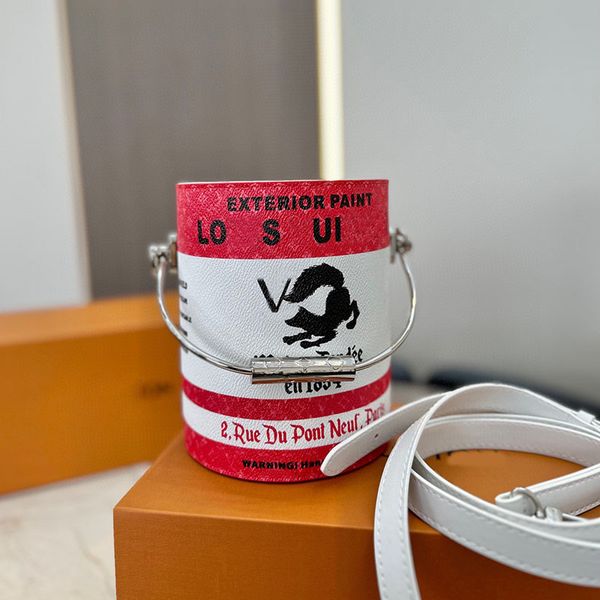 22f/w women designer mini paint bucket bag two-tone printed letters pattern silver metal handle removable leather strap street trends luxury
22f/w women designer mini paint bucket bag two-tone printed letters pattern silver metal handle removable leather strap street trends luxury
