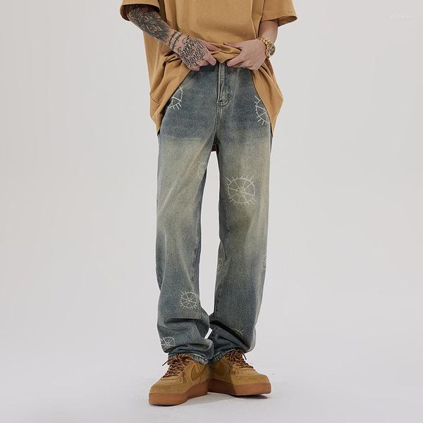 men's jeans american style high street loose straight leg trendy retro all-match wide-leg mopping pants, Blue
men's jeans american style high street loose straight leg trendy retro all-match wide-leg mopping pants, Blue