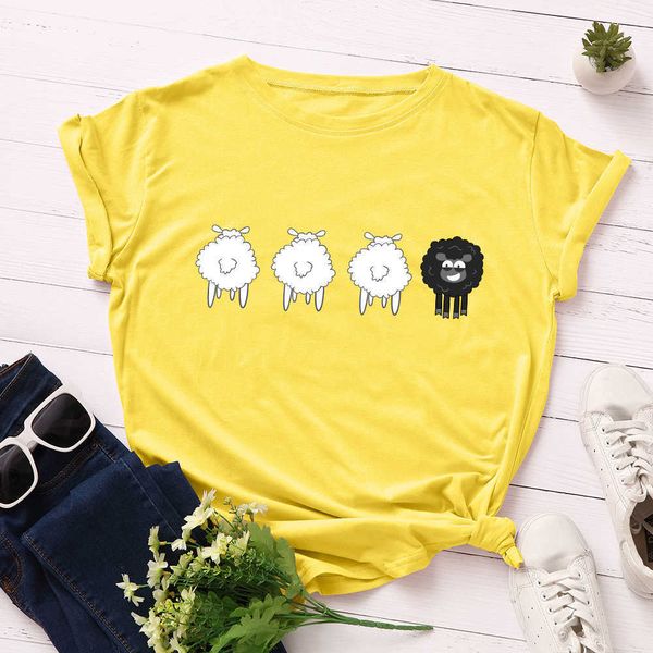 women's loose round neck creative sheep pattern printing summer short sleeve t-shirt women's top, White
women's loose round neck creative sheep pattern printing summer short sleeve t-shirt women's top, White