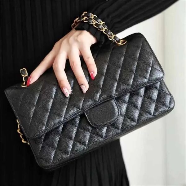 

10a tier quality jumbo double flap bag luxury designer 25cm 30cm real leather caviar lambskin classic all black purse quilted handbag should