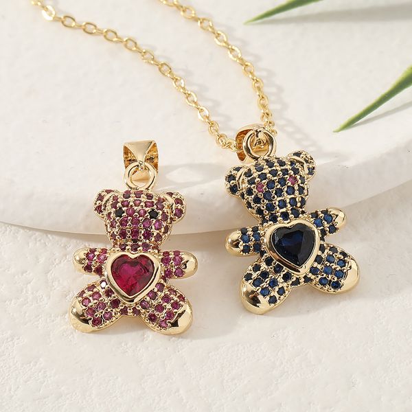 

Colorful Zircon Micro Pave Bear Pendant Necklace Jewelry for Women Gift