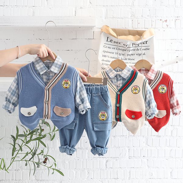 2023 spring autumn 3pcs children boys clothing set girls knitted vest coat cotton shirt jeans pants baby boy clothes suit, White
2023 spring autumn 3pcs children boys clothing set girls knitted vest coat cotton shirt jeans pants baby boy clothes suit, White