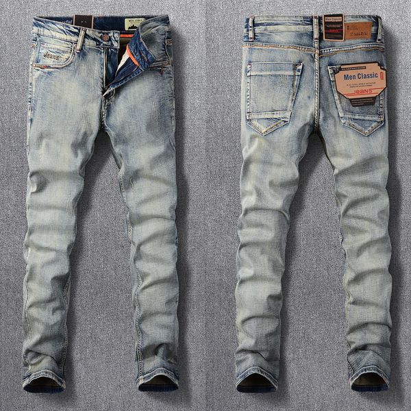 men's jeans ly designer fashion men retro washed elastic slim fit embroidery ripped vintage casual denim pants hombre 230720, Blue
men's jeans ly designer fashion men retro washed elastic slim fit embroidery ripped vintage casual denim pants hombre 230720, Blue