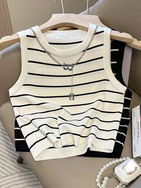 women's tanks camis spring summer striped knitted sleeveless high waist navel short vest tshirt tank for women white corset 230720
women's tanks camis spring summer striped knitted sleeveless high waist navel short vest tshirt tank for women white corset 230720