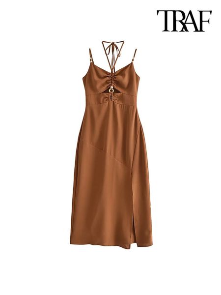 basic casual dresses traf women fashion with tied hollow out front slit midi dress vintage backless zipper thin straps female vestidos 23072, Black;gray
basic casual dresses traf women fashion with tied hollow out front slit midi dress vintage backless zipper thin straps female vestidos 23072, Black;gray