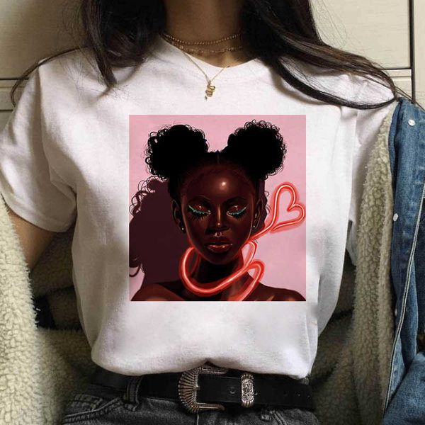 curly haired girl black girl cartoon printed short sleeved t-shirt fast student top, White
curly haired girl black girl cartoon printed short sleeved t-shirt fast student top, White