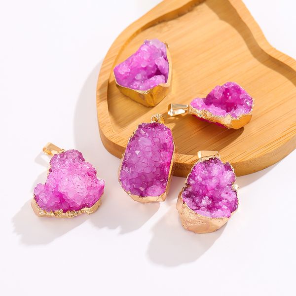 natural raw rose pink druzy quartz stone pendant gold edged crystal drop charms for necklace earrings jewelry making accessory, Bronze;silver
natural raw rose pink druzy quartz stone pendant gold edged crystal drop charms for necklace earrings jewelry making accessory, Bronze;silver