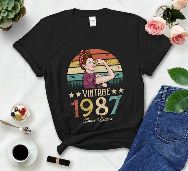 women's tshirt vintage 1987 limited edition shirt retro women made 35th years old birthday short sleeve tees o neck fashion drop 230720, White
women's tshirt vintage 1987 limited edition shirt retro women made 35th years old birthday short sleeve tees o neck fashion drop 230720, White