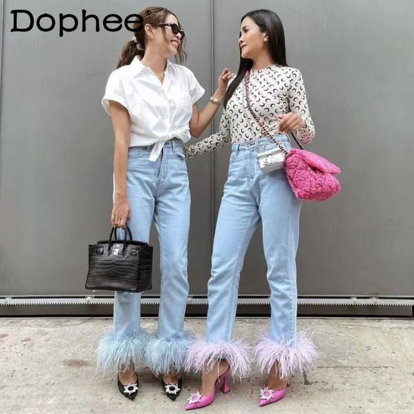women s jeans feather tassel stitching high waist blue women spring summer cotton stretch straight cropped denim pants street 230720
women s jeans feather tassel stitching high waist blue women spring summer cotton stretch straight cropped denim pants street 230720