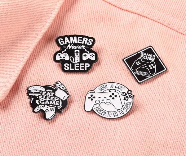 black white letter gamepad shape brooches alloy enamel geometric lapel pins for game enthusiast party clothes badge accesso6064243, Gray