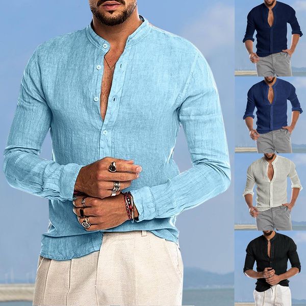 men's casual shirts vintage cotton linen for men solid color long sleeve loose stand collar blusas spring summer clothes 230720, White;black
men's casual shirts vintage cotton linen for men solid color long sleeve loose stand collar blusas spring summer clothes 230720, White;black