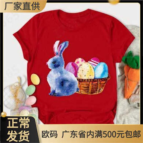 2021 women's easter egg new rabbit printed t-shirt summer, White 
2021 women's easter egg new rabbit printed t-shirt summer, White