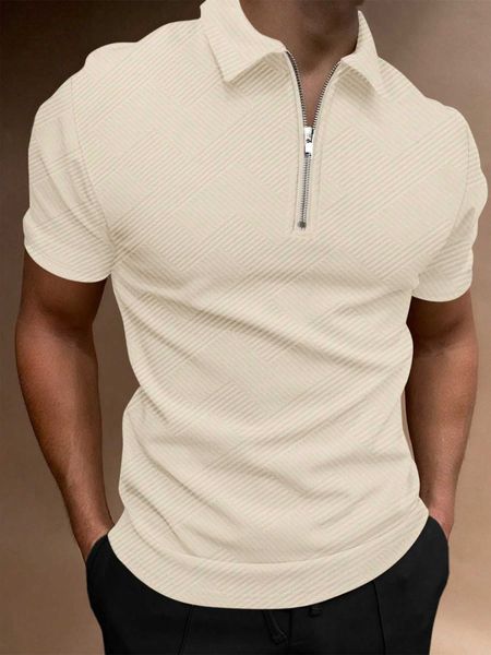 men's fashion men's quarter zip polo shirt, White;black