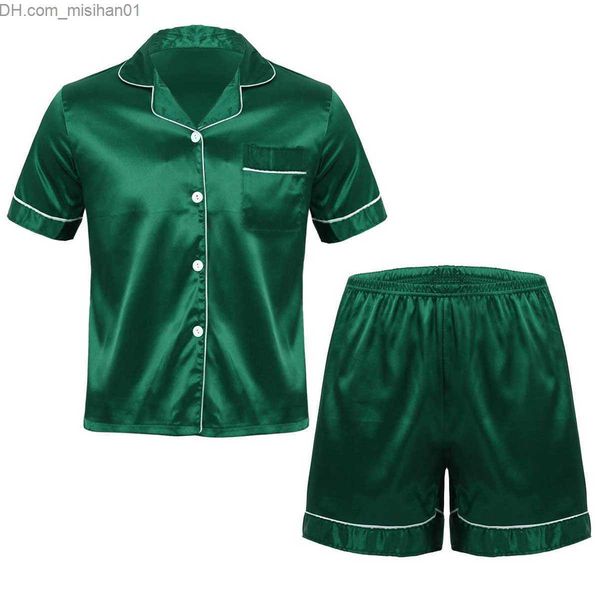 men's sleepwear men's silk satin pajamas set casual wear with notched neckline short sleeved button boxing shorts casual wear z230, Black;brown
men's sleepwear men's silk satin pajamas set casual wear with notched neckline short sleeved button boxing shorts casual wear z230, Black;brown