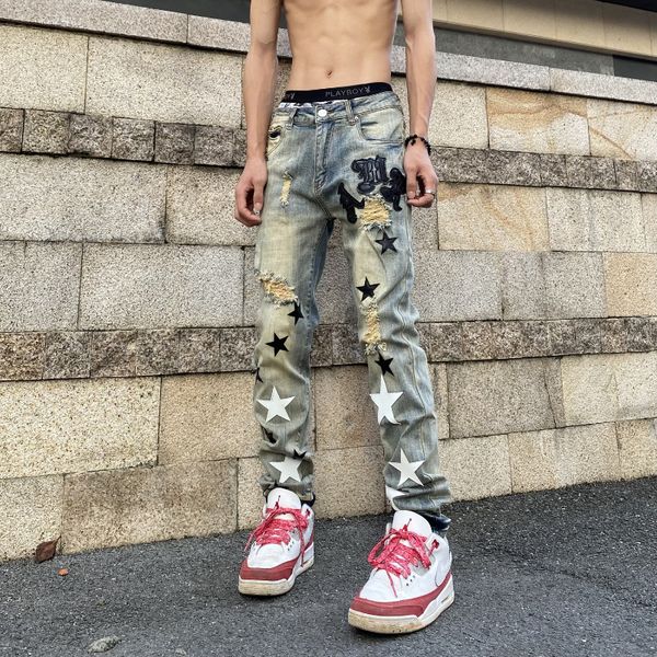 men's pants american style washed mens straight vintage fashion star patchwork y2k distressed women ripped jeans streetwear trousers 23, Black
men's pants american style washed mens straight vintage fashion star patchwork y2k distressed women ripped jeans streetwear trousers 23, Black
