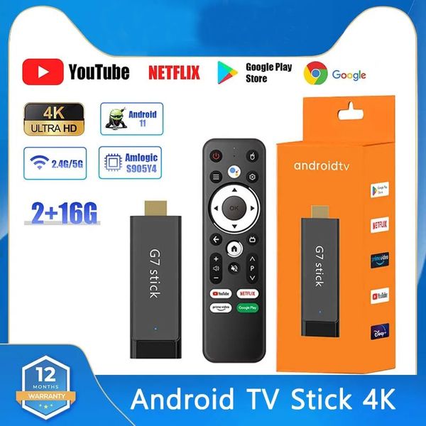 

g7 stick 4k tv box amlogic s905y4 2g 16g wifi bt 4.2 media player smart android 11 atv tv stick