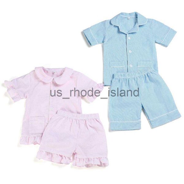 pajamas matching blue stripe nightwear seersucker cotton kids summer pajamas for boys x0721, Blue;red
pajamas matching blue stripe nightwear seersucker cotton kids summer pajamas for boys x0721, Blue;red