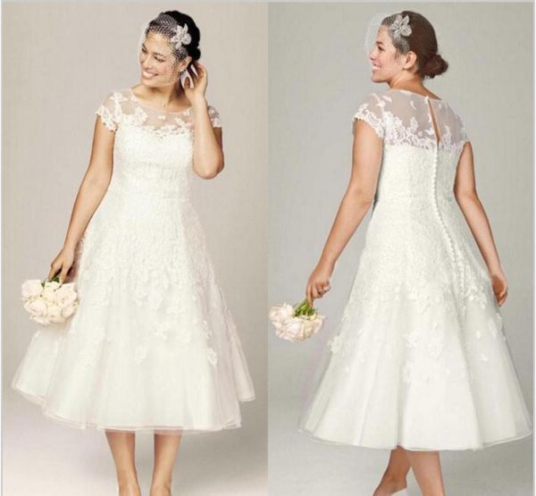 sheer lace wedding dresses with illusion neckline short sleeve tea length bridal gowns appliques 2015 plus size wedding gowns8590835, White
sheer lace wedding dresses with illusion neckline short sleeve tea length bridal gowns appliques 2015 plus size wedding gowns8590835, White