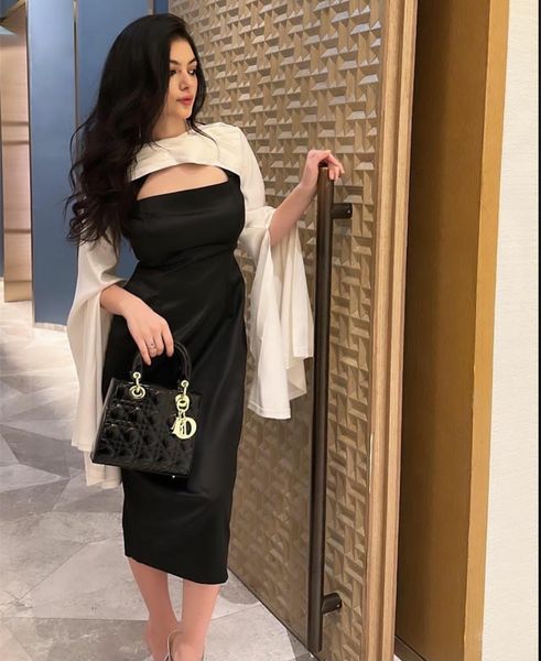 elegant short black and white muslim evening dresses sheath satin long sleeve pleats above ankle length zipper back prom dresses for women, Black;red
elegant short black and white muslim evening dresses sheath satin long sleeve pleats above ankle length zipper back prom dresses for women, Black;red