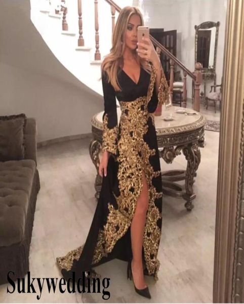 elegant black evening dresses with gold lace applique long sleeves dubai prom formal dress vneck side split saudi arabic pag5452441, Black;red
elegant black evening dresses with gold lace applique long sleeves dubai prom formal dress vneck side split saudi arabic pag5452441, Black;red