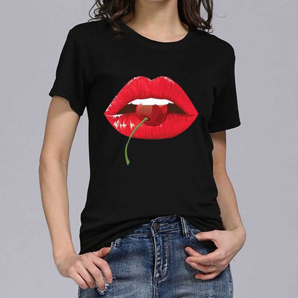 trendy women's round neck t-shirt loose short sleeved street trend merchandise cherry lip print, White
trendy women's round neck t-shirt loose short sleeved street trend merchandise cherry lip print, White
