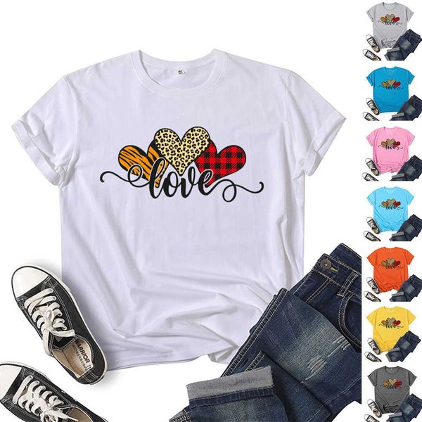 new love leopard plaid love print short sleeve t-shirt for men and women summer top, White
new love leopard plaid love print short sleeve t-shirt for men and women summer top, White