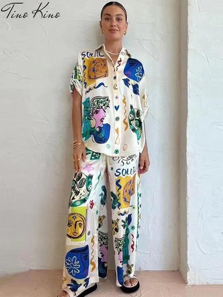 womens two piece pants womens suit casual loose graffiti printed silk shirt twopiece high waist wideleg pants female summer short sleeve set, White
womens two piece pants womens suit casual loose graffiti printed silk shirt twopiece high waist wideleg pants female summer short sleeve set, White
