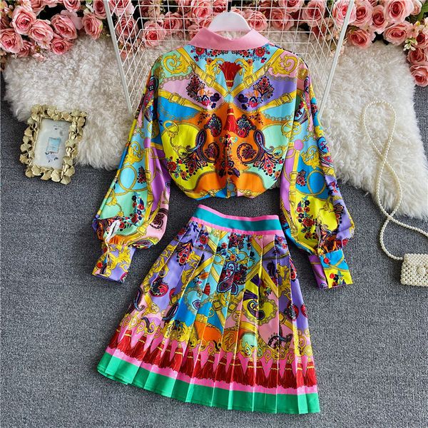 two piece dress runway dresses suits for women luxury print shirt pleated mini skirt sets vintage long sleeve buttons party 2 piece sets 230, White
two piece dress runway dresses suits for women luxury print shirt pleated mini skirt sets vintage long sleeve buttons party 2 piece sets 230, White