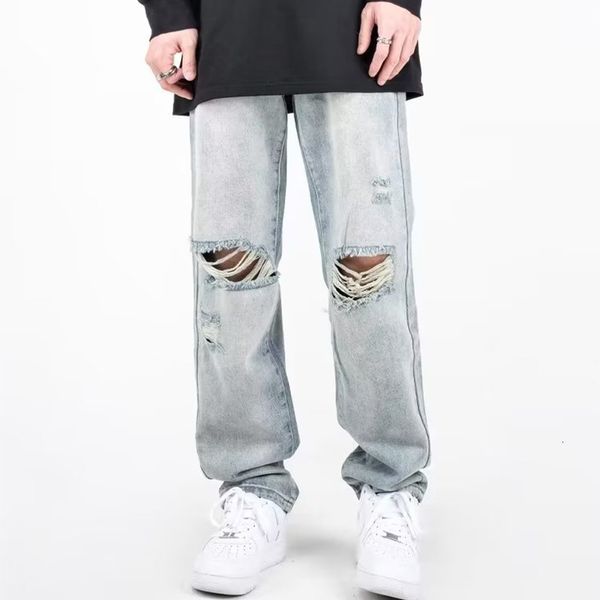 men's jeans summer mens ripped blue loose fit hole wideleg pants casual fashion trousers streetwear denim man clothing 230720
men's jeans summer mens ripped blue loose fit hole wideleg pants casual fashion trousers streetwear denim man clothing 230720