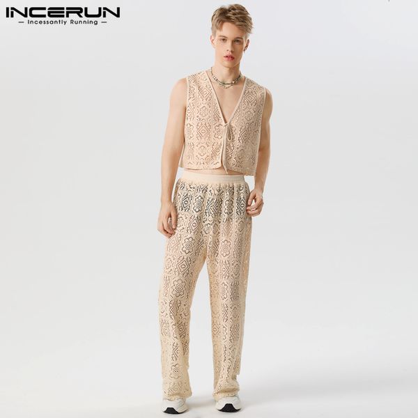 men s tracksuits incerun fashion men sets lace transparent v neck up crop vests straight pants 2pcs streetwear 2023 suits s 5xl 230721, Gray
men s tracksuits incerun fashion men sets lace transparent v neck up crop vests straight pants 2pcs streetwear 2023 suits s 5xl 230721, Gray