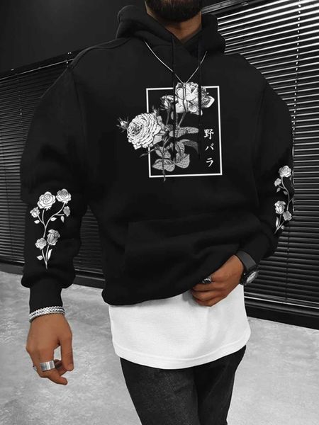 men 's fashion legnd men floral kangaroo pocket drawstring lined hoodie, White;black
men 's fashion legnd men floral kangaroo pocket drawstring lined hoodie, White;black