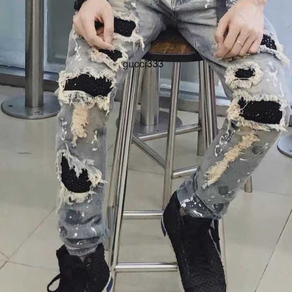 hole high amirly ripped men's ink jeans leisure designer brand fashion street pants wash cool black stylish diamond elastic slim fit sk, Blue
hole high amirly ripped men's ink jeans leisure designer brand fashion street pants wash cool black stylish diamond elastic slim fit sk, Blue