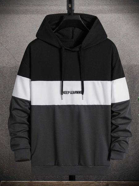 men 's fashion homme men color-block slogan embroidery drawstring hoodie, White;black
men 's fashion homme men color-block slogan embroidery drawstring hoodie, White;black