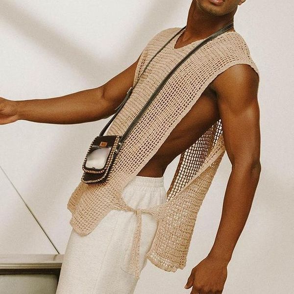 men tank sleeveless breathable mesh bottoms fashion woven lace sports vest summer trend men clothing 230721, White;black
men tank sleeveless breathable mesh bottoms fashion woven lace sports vest summer trend men clothing 230721, White;black