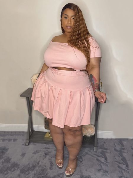 women's plus size tracksuits 5xl women clothing wholesale summer outfits crop and pleated skirt tracksuit sweet dress suits drop 23072, Black
women's plus size tracksuits 5xl women clothing wholesale summer outfits crop and pleated skirt tracksuit sweet dress suits drop 23072, Black