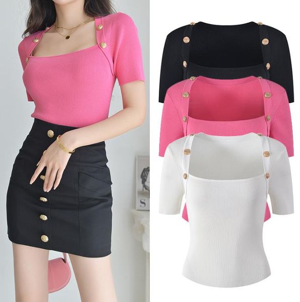 708 2023 summer runway summer brand same style sweater striped sleeve squared neck white fashion clothes womens yl, White;black
708 2023 summer runway summer brand same style sweater striped sleeve squared neck white fashion clothes womens yl, White;black