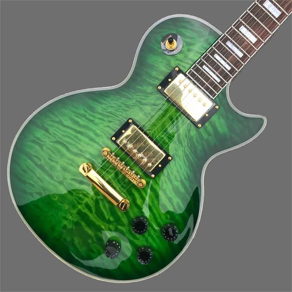 custom lp electric guitar, gold hardware, rosewood fingerboard, green burst color quilte maple, solid mahogany body guitar
custom lp electric guitar, gold hardware, rosewood fingerboard, green burst color quilte maple, solid mahogany body guitar