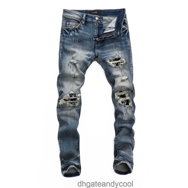 pants jeans designer pants man european new men's amirly summer hole patch jeans youth fashion short denim leg pants elastic m5au, Blue
pants jeans designer pants man european new men's amirly summer hole patch jeans youth fashion short denim leg pants elastic m5au, Blue
